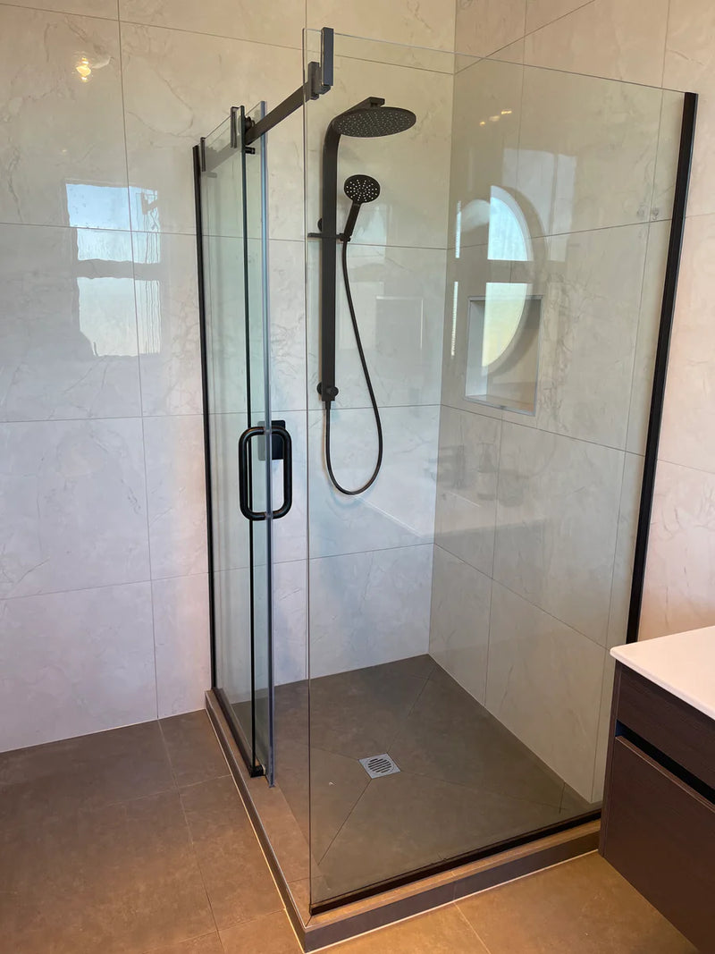 matte black frameless shower and shower column