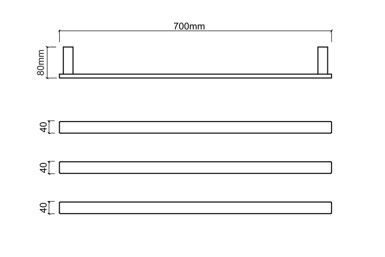 Melody | Square Horizontal Heated Towel Bar 12V 700MM