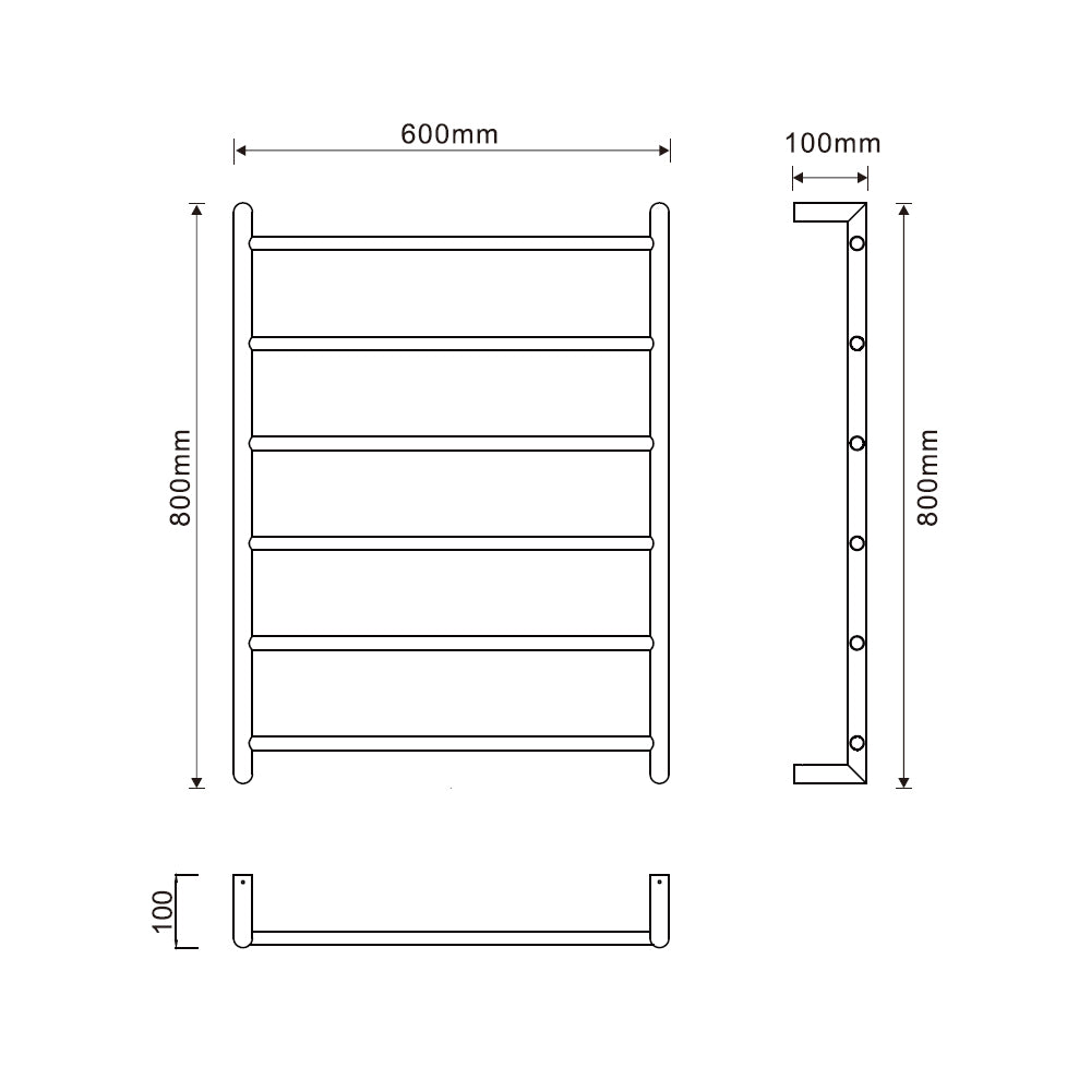 Mondrian | Modern Round Heated Towel Ladder 240V 800x600MM