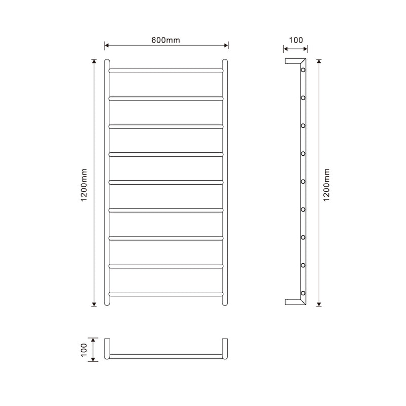 Mondrian | Modern Round Heated Towel Ladder 240V 1200x600MM