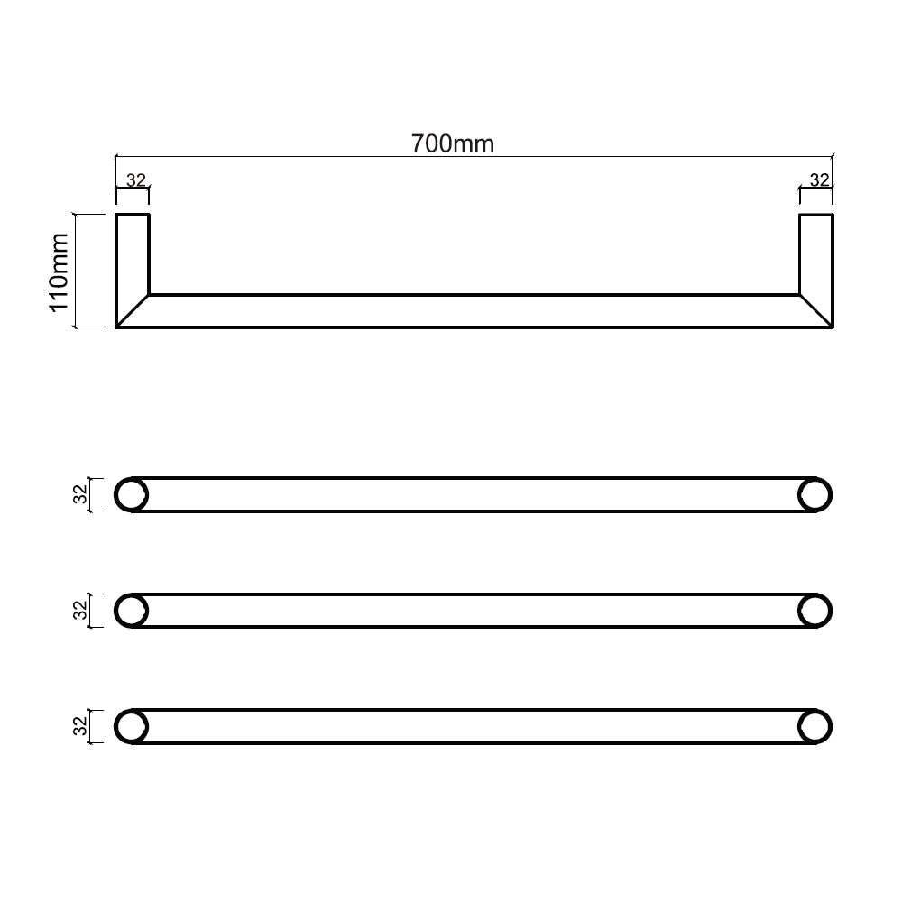 Rhapsody | Round Horizontal Heated Towel Rail 12V 700MM