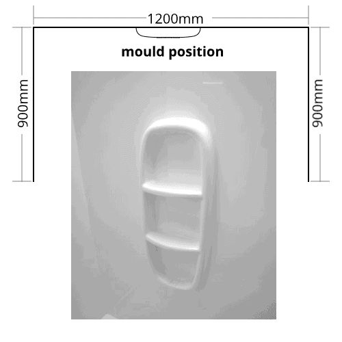 Shower Liner 900x1200x900 3 sided Moulded 1950mm high for std Showers